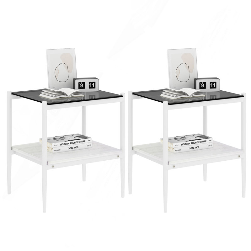 Ensemble de 3 tables basses et tables de bout, Blanc, Gris