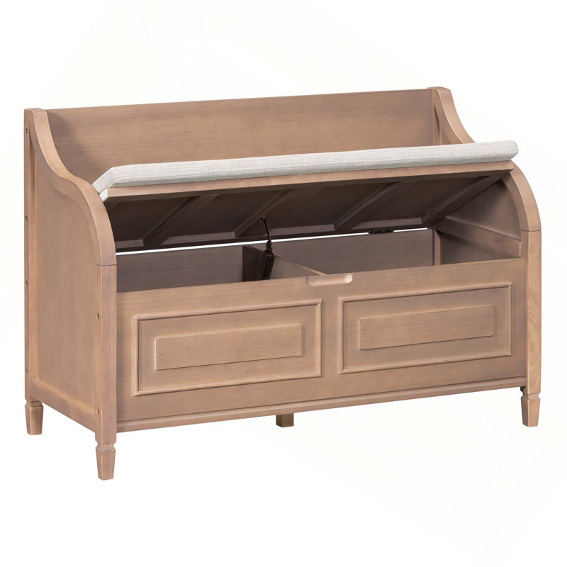 Banc de rangement multifonctionnel en bois massif rustique avec charnière de sécurité pour le salon du hall d'entrée, Brun