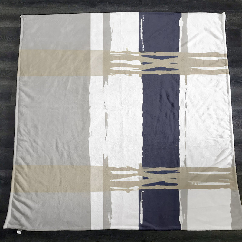 Throw Blanket, 51" W x 60" L, Striped/Abstract, Tan/Gray/White