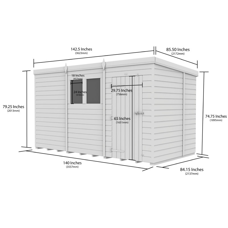 12ft x 7ft Pent Security Shed - Double Door