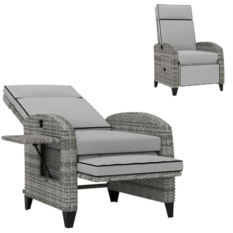 Gray Reclining Lounge Chair,Outdoor Recliner Chair, Gray
