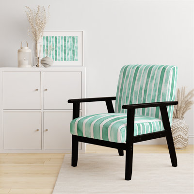 Coastal Upholstered Chair - Mint Breeze Stripes Green Arm Chair
