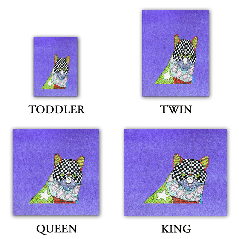 Ensemble de housse de couette pour chat, 1 housse + 2 taies très grand lit, Mauve / Noir / Vert