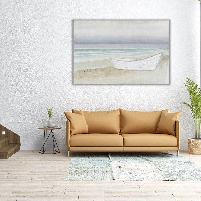 «Serene Seaside with Boat», reproduction d'art sur toile, H 40 po x l 60 po