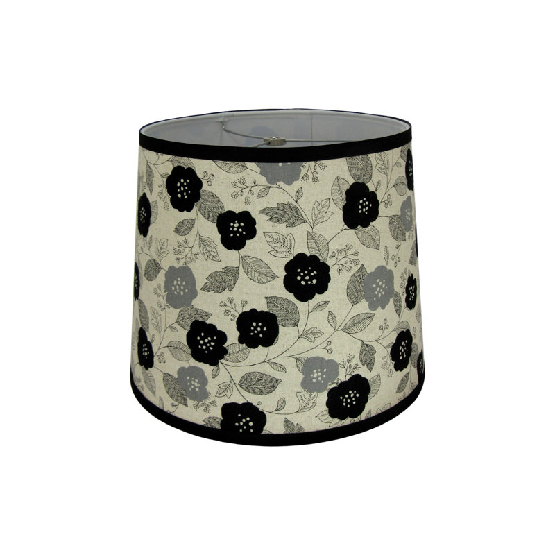 Abat-jour tambour en coton à imprimé floral (vissé) en noir / gris, H 10 po x l 12 po x P 12 po