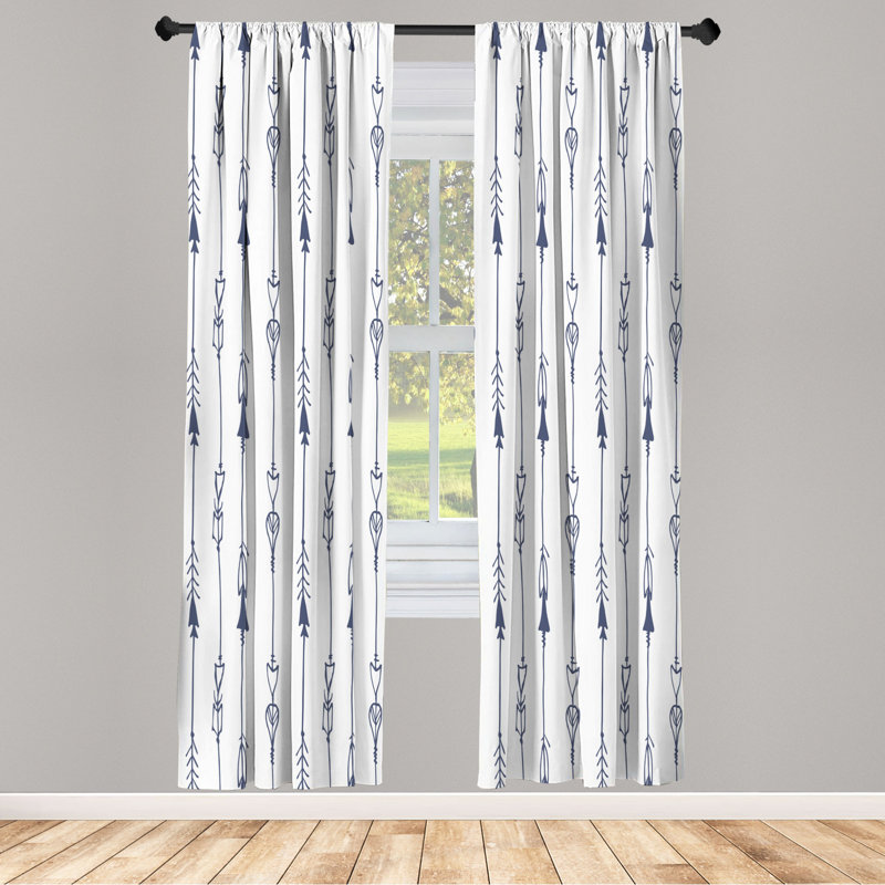 Microfiber Arrow Semi-Sheer Rod Pocket Curtain Panels, 28" W x 95" L, White/Light Charcoal
