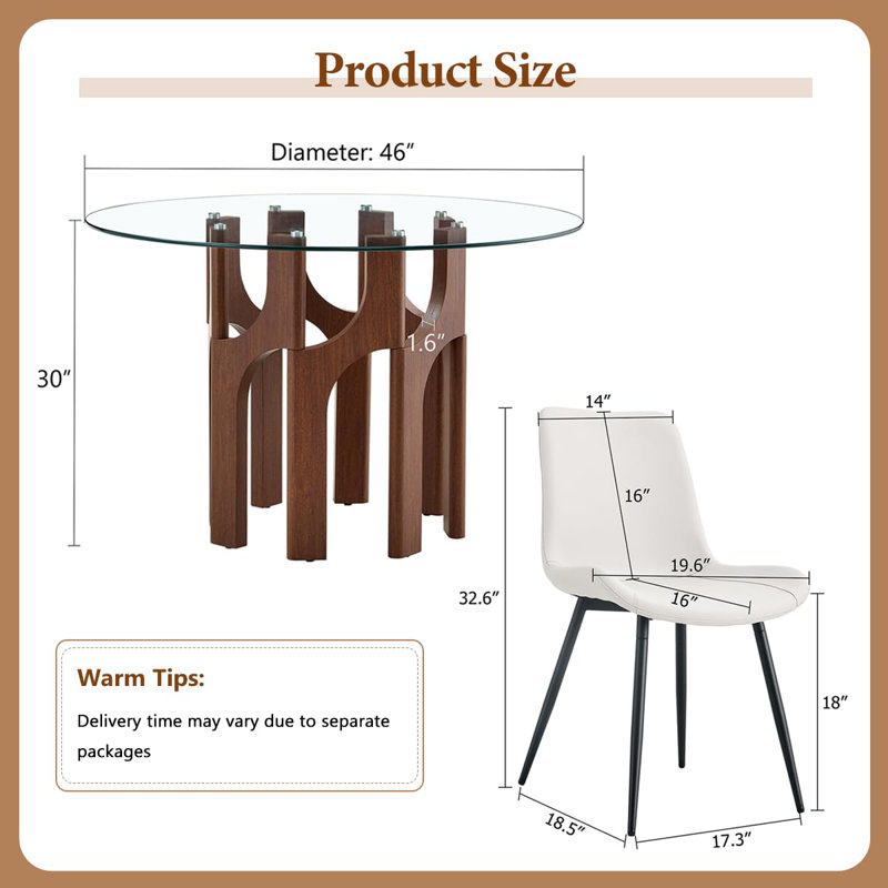 Ensemble de table de salle à manger 46 po pour 4 personnes, Brown, White