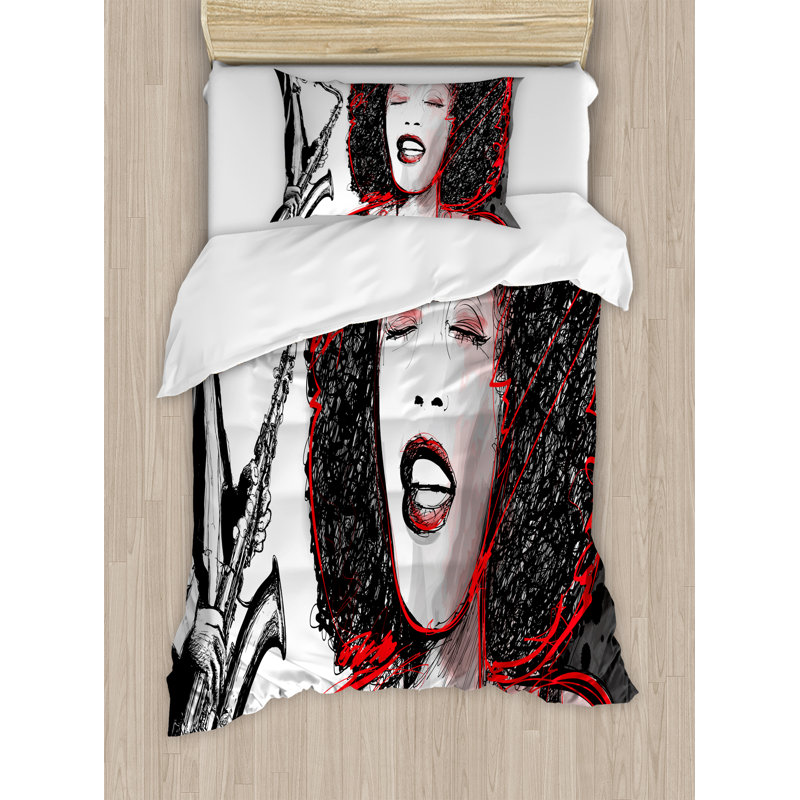 Afro Art Black and Red Microfiber Duvet Cover Set