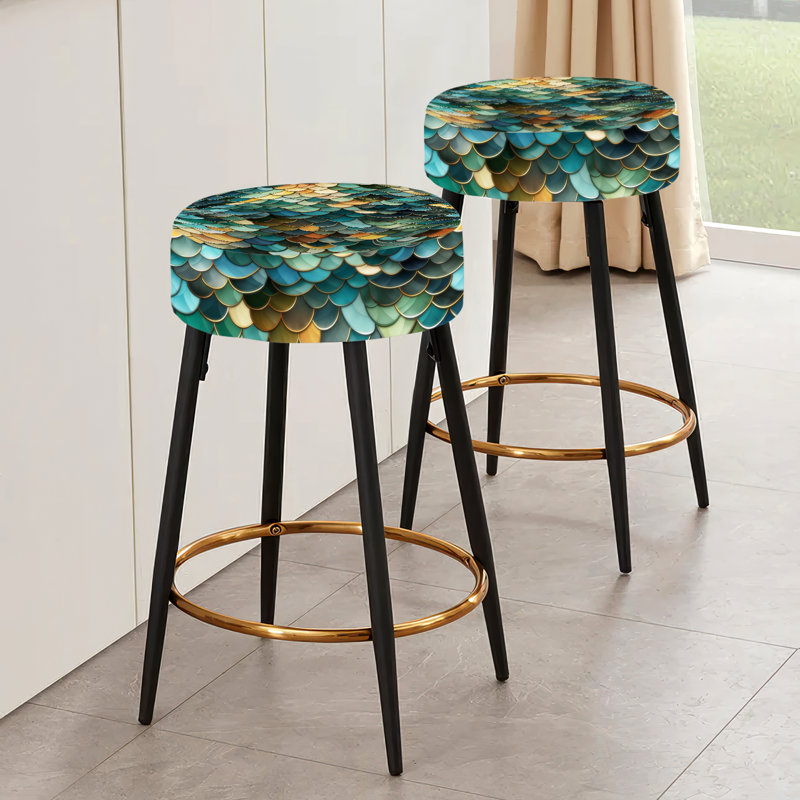 Ensemble de 2 tabourets de bar abstraits Emerald et Blue Mosaic Symphony