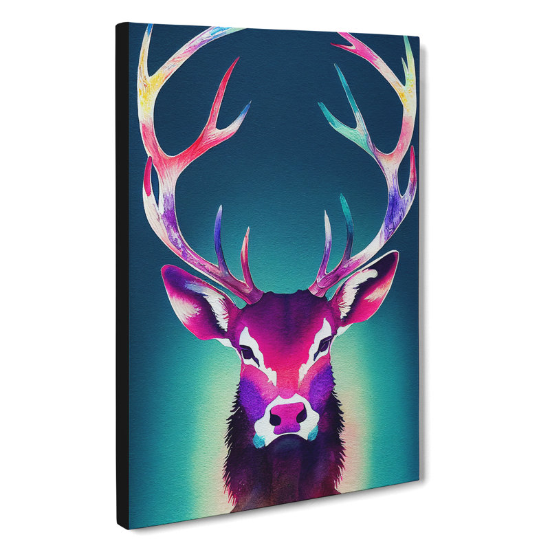 XC1022-1639X Colourful Stag No.1 - Wrapped Canvas Print, 50cm H x 35cm W x 3cm D