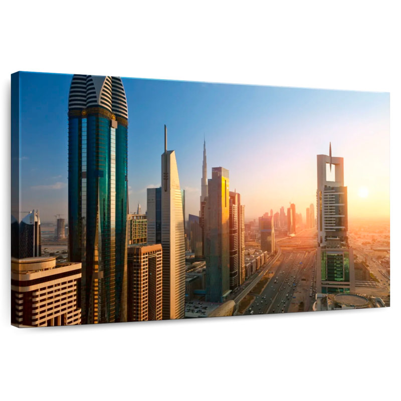 Coucher de soleil de la ville de Dubaï, H 8 po x l 12 po