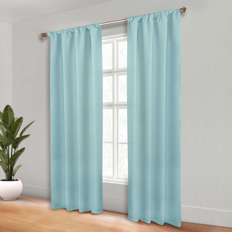 Moriah Millendon Solid Modern Polyester Rod Pockets Room Darkening Curtain Pair, Green Lily, 36" W x 84" L
