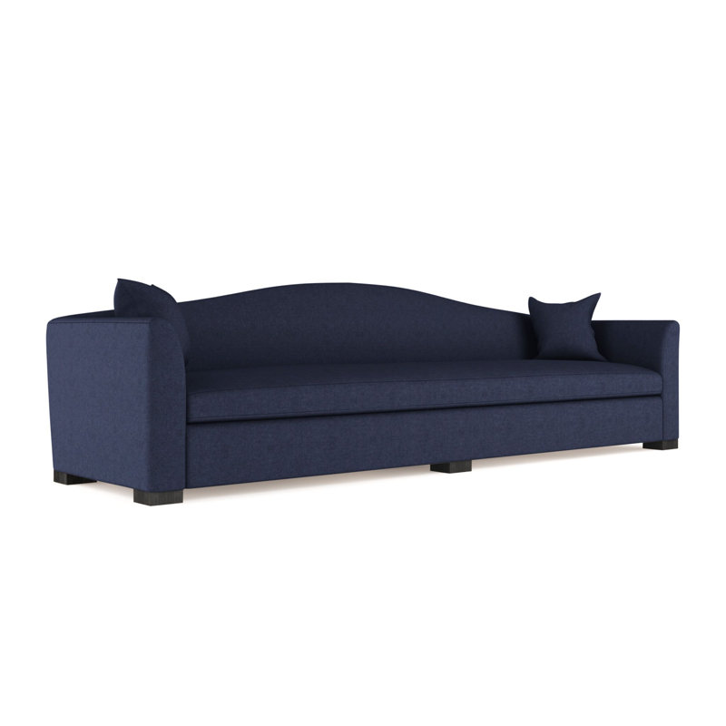 Canapé extra long Horatio Camelback Taper, Velours moelleux imprimé bleu, H 33 po x l 120 po x P 36 po, Ébène