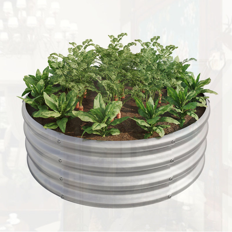 Round Raised Garedn Bed, Silver, 11.42" H x 32" W x 32" D