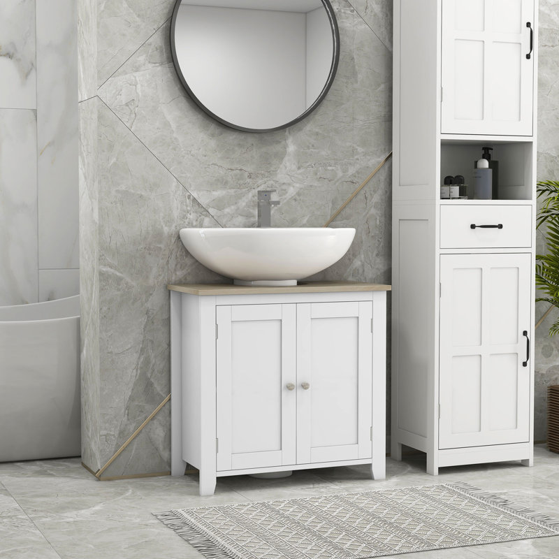 Armoire de salle de bain blanche sous le lavabo - en forme de U, tablette ajustable, armoire de rangement P 23,5 po