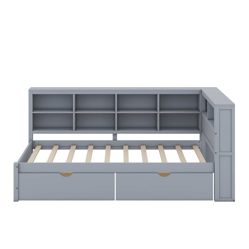 Lit de jour avec tiroirs, tablette et ports de chargement USB, Simple, Gris