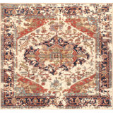 Oriental Hand-Knotted Wool Ivory/Navy/Light Blue Area Rug