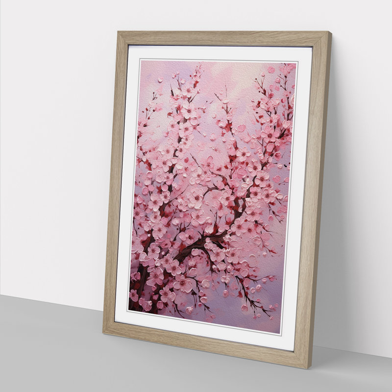 Cherry Blossom Tree Orphism No.2 - Single Picture Frame Print on Wood, 46cm H x 34cm W x 2cm D, Oak Framed