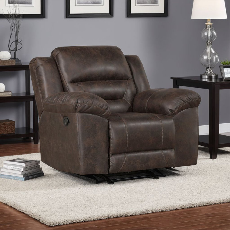 Fauteuil inclinable manuel berçant en microfibre touffetée Henry, Brun