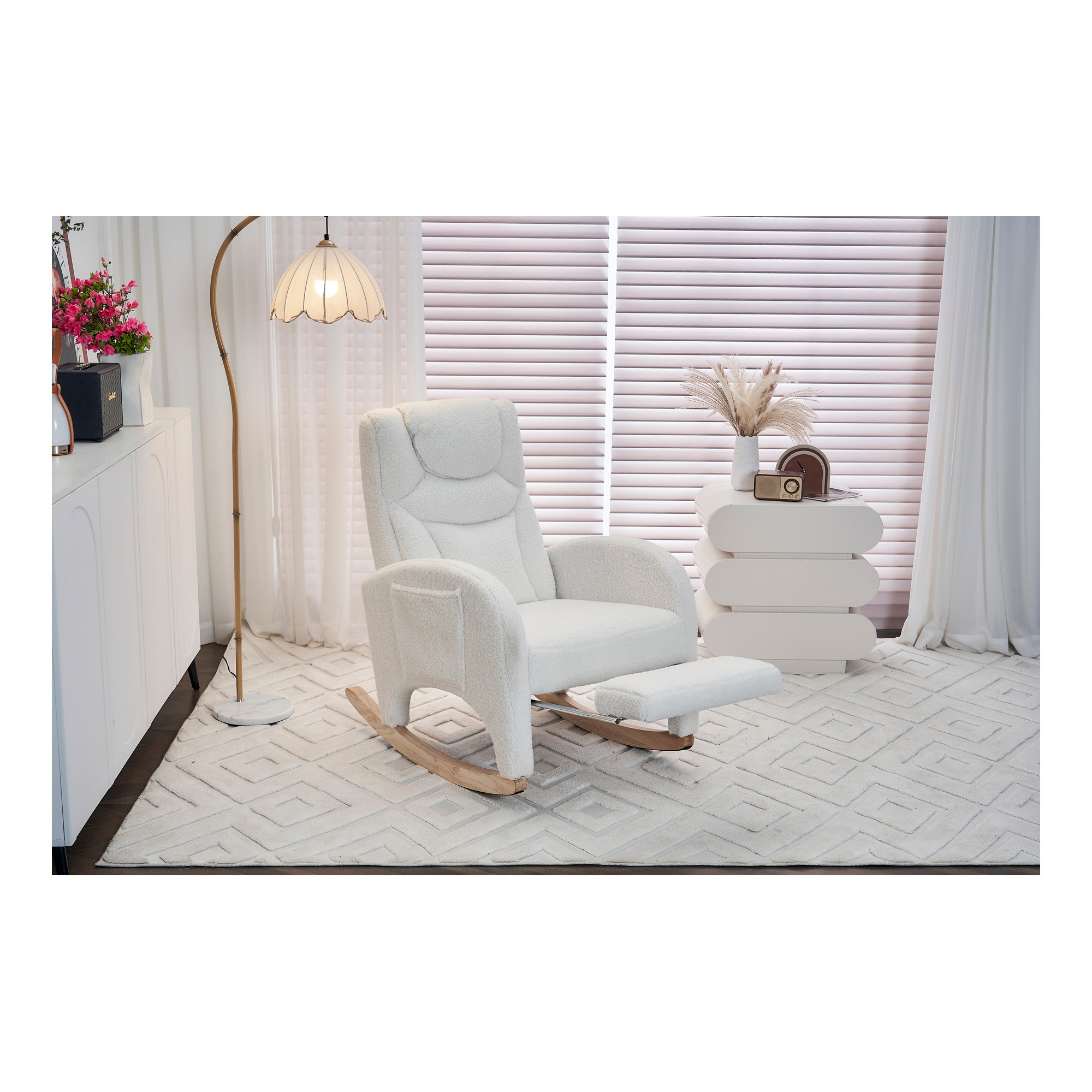 George Oliver 052-Teddy Fabric Nursery Rocking Chair With Adjustable ...