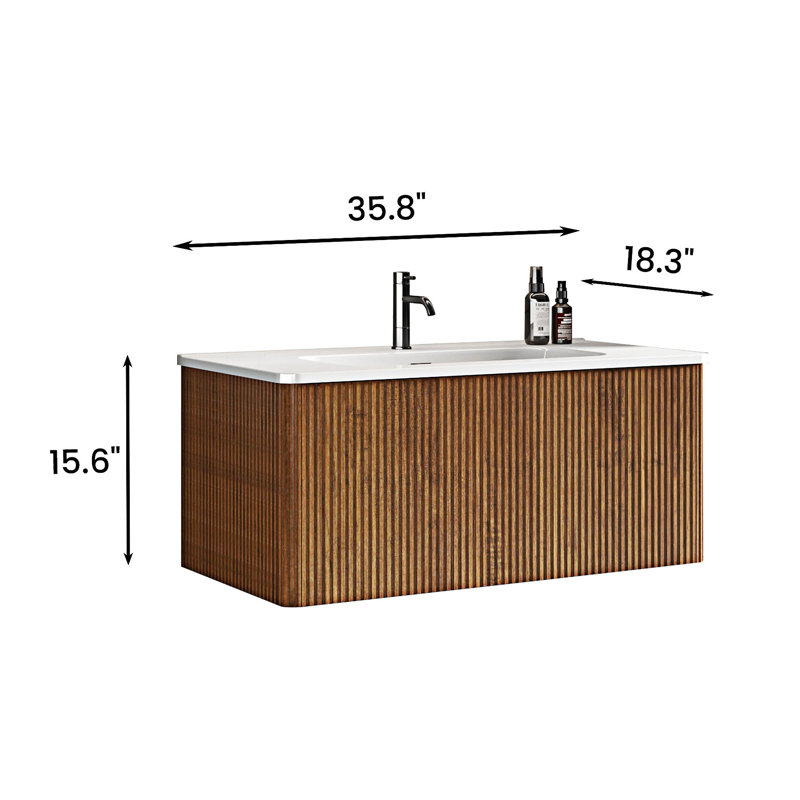 Meuble-lavabo mural flottant avec lavabo en céramique, 36"