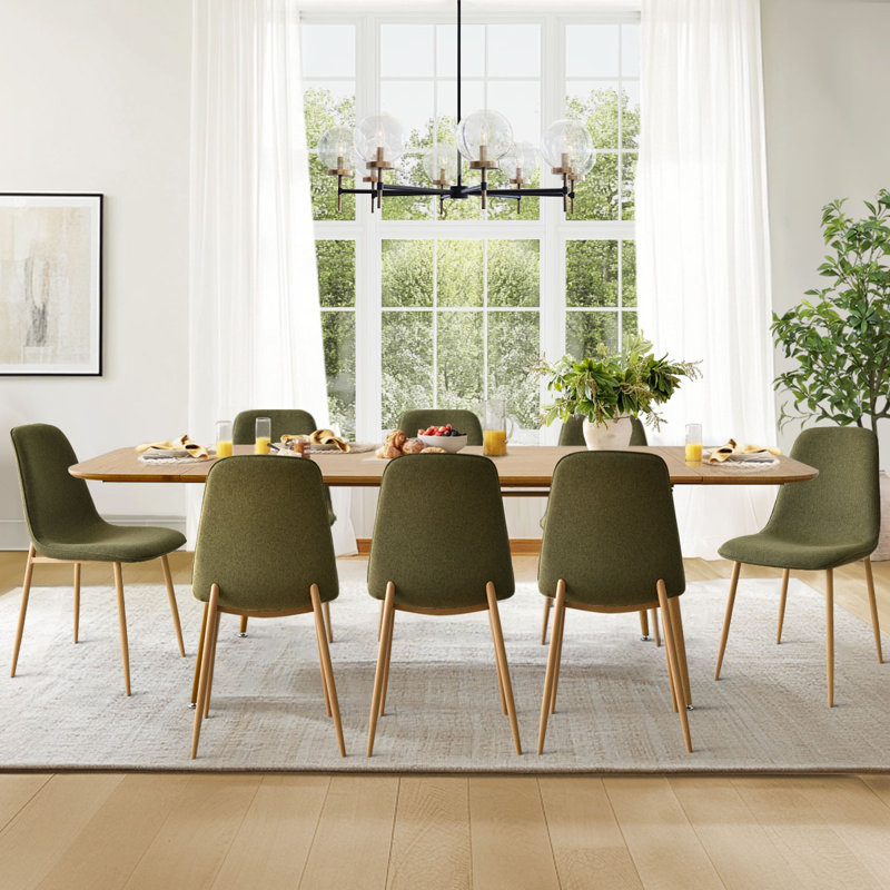  Atkins 8 - Person Dining Table Sets With Expandable Table & 8 Upholstered Fabric Chairs, Green