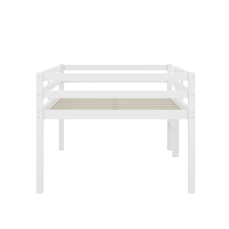 Lit mezzanine double en bois d'hévéa avec échelle, Blanc