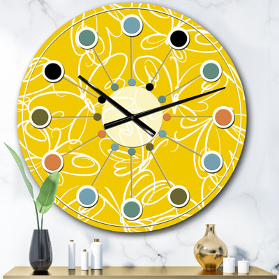 Motif de papillons dessinés à la main - horloge murale moderne Mid-Century