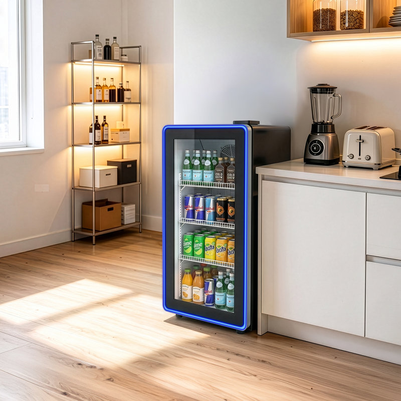5.6 Cu.Ft. Commercial Beverage Refrigerator Refrigerated Display Case In Black With Outer Blue Light