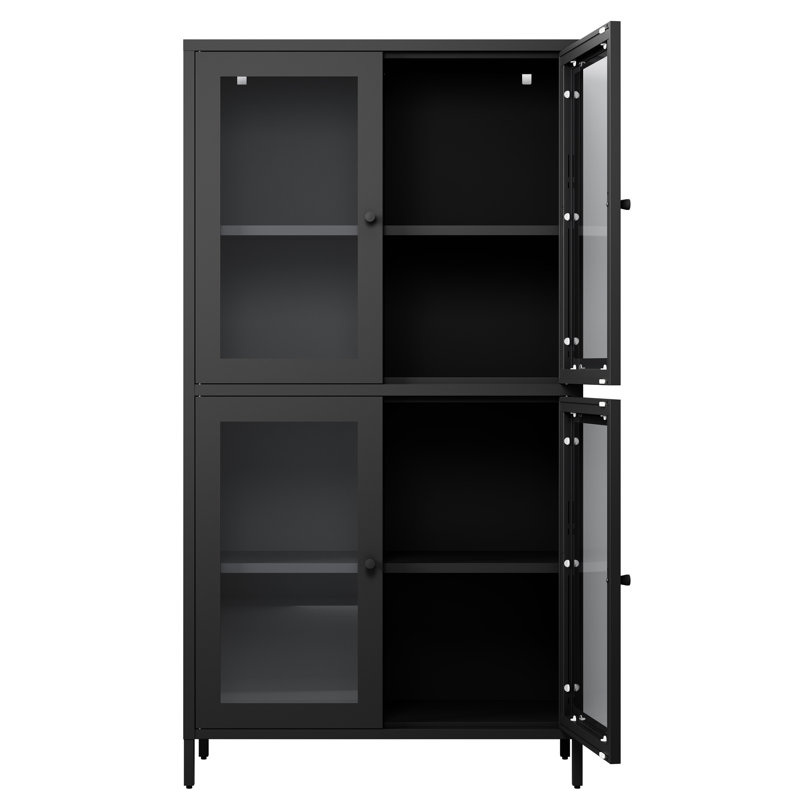 Armoire de rangement classique en métal, vitrine avec 4 portes en verre