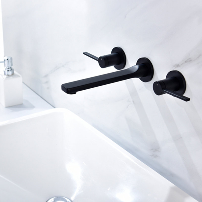 Wall Mounted Optional 2-handle Bathroom Faucet, With Drain Assembly