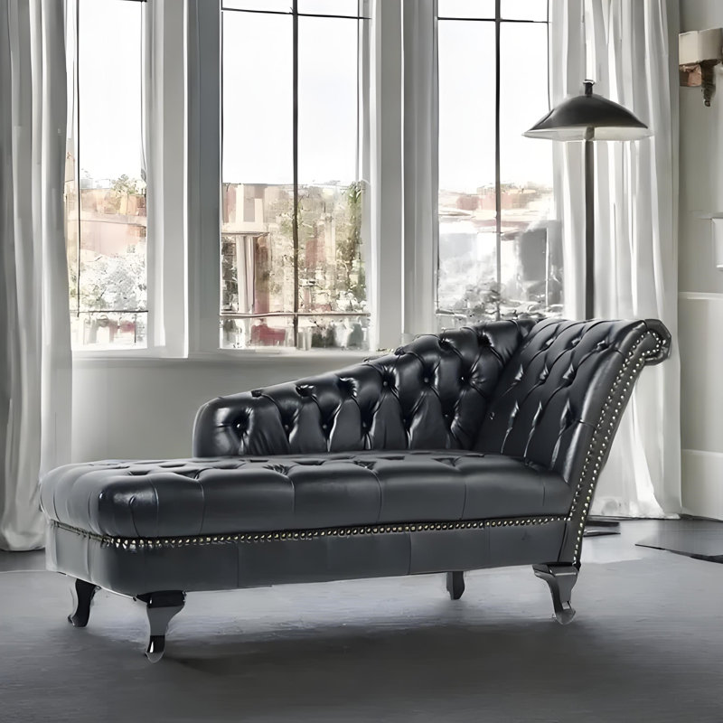 Chaise longue décontractée rétro Elegance, Orienté à droite, Noir, noir, noir, noir