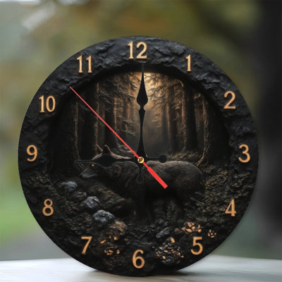 Clock With Wolf In Forest