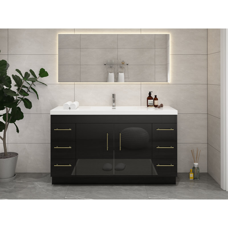 Ensemble de meuble-lavabo simple 59 po Carliss, Noir, Or