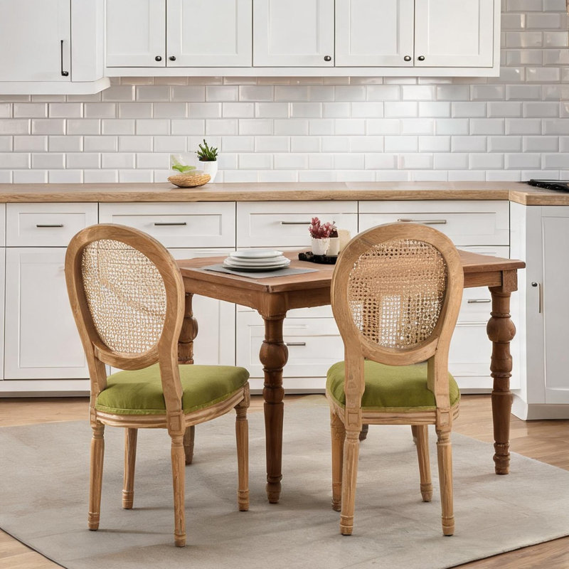 Chaise de salle à manger avec cadre en rotin, salle à manger et ensemble de 2 chaises d'appoint en lin de style français
