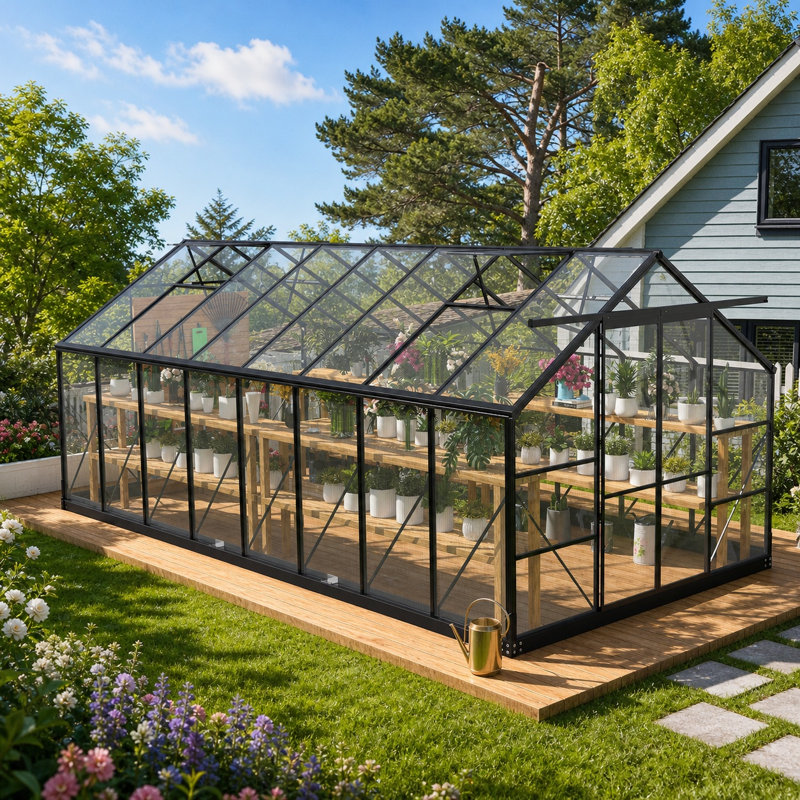 Serre en polycarbonate résistant au vent 8 x 16 pi, structure en aluminium avec toit, 8 * 16 pi