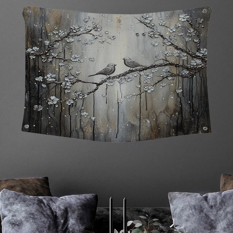 Tapisserie murale oiseaux - décoration murale nature, H 50 po x l 60 po
