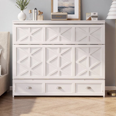 Lit escamotable pleine grandeur Verona avec grands tiroirs de rangement, lit escamotable mural avec ports USB et prises de courant, cadre de lit peu encombrant avec armoire à rayures, capacité de 450 lb