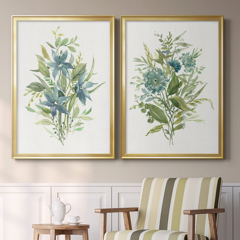 «Greenery I», ensemble de 2 peintures sur toiles, Toile avec cadre doré, H 30,5 po x l 85 po x P 1,5 po