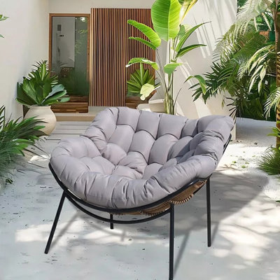 Fauteuil Papasan surdimensionné avec coussin épais, fauteuil d'extérieur en rotin pour l'intérieur et l'extérieur
