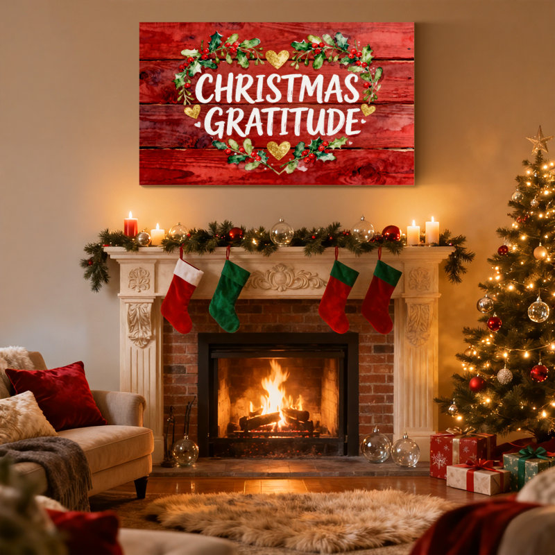 «Christmas Christmas Gratitude Wreath», ensemble de 3 impressions sur toile, H 20 po x l 30 po