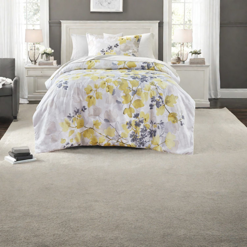 Ensemble de literie jaune moderne avec poches de rangement, polyester confortable