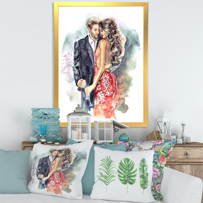 «Romantic Couple Ith Champagne Glasses at New Year», peinture sur toile à cadre flottant