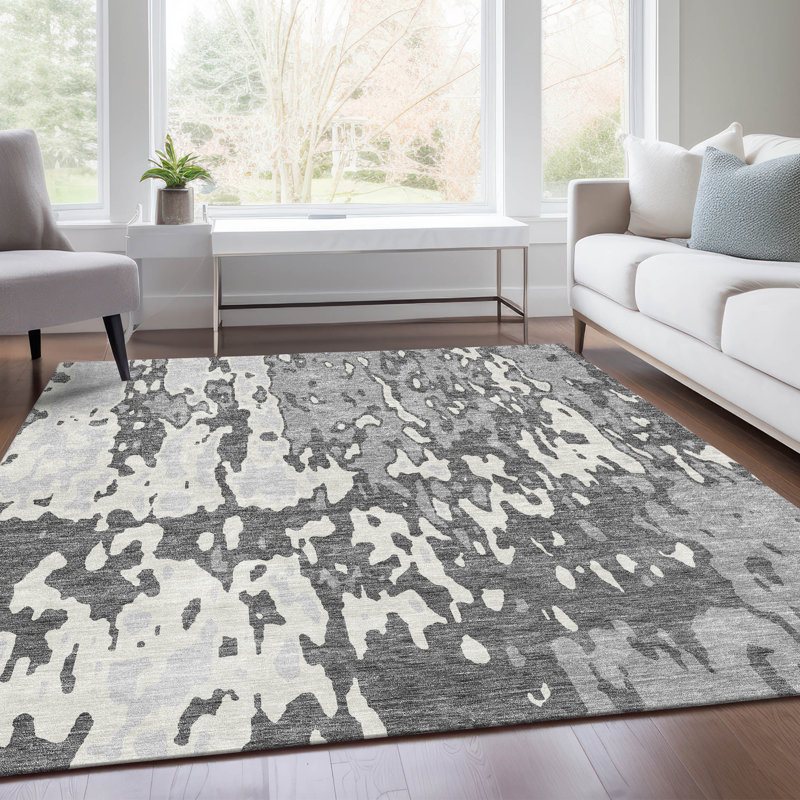 Tapis gris Prisco lavable à la machine de qualité supérieure, Rectangle 10 pi x 14 pi
