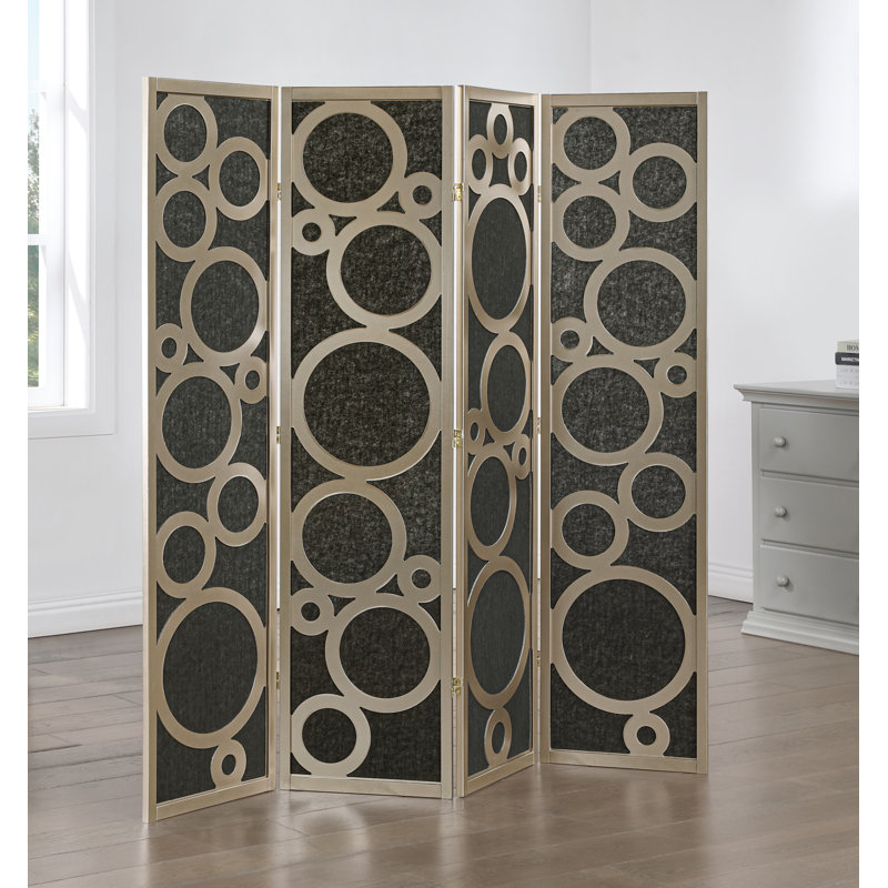  Tavari 4-panel Room Divider, Decorative Folding Freestanding Privacy Screen, Gold, Gold