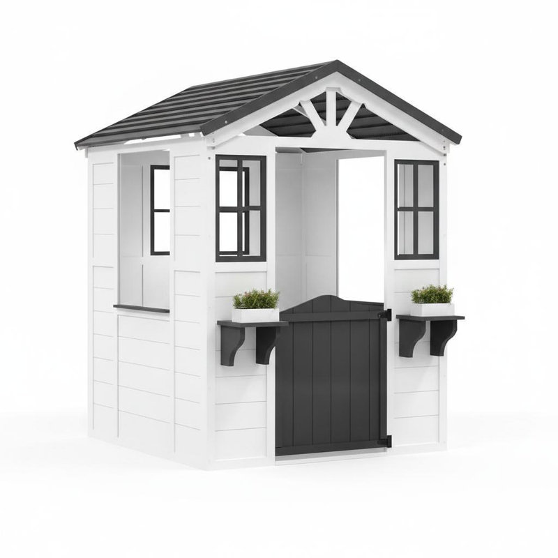 Maisonnette en bois pour enfants avec cuisine, chalet extérieur en cèdre, blanc, White