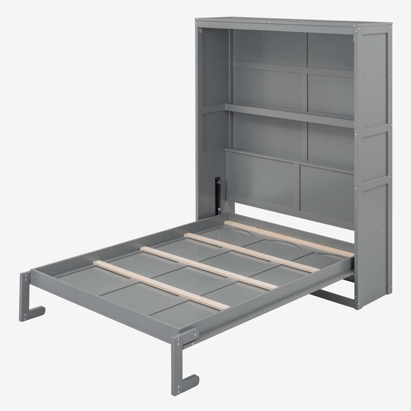 Murphy Bed Wall Bed With Shelves, Full, Gray