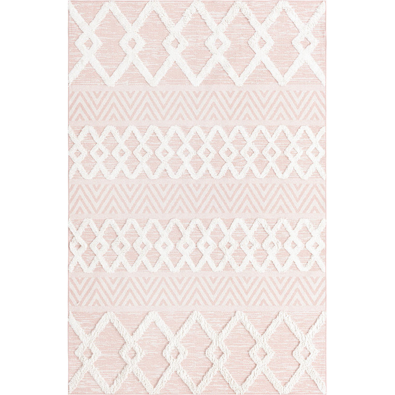 Tapis contemporain Jordalier de couleur rose, Rectangle 5 pi 3 po x 8 pi