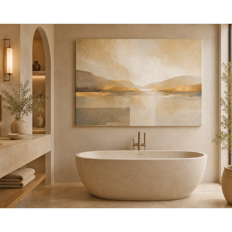 Sunlit Mountain Water - Warm Abstract Landscape, reproduction d'art sur toile tendue, 36"H x 48"W x 1.5"D