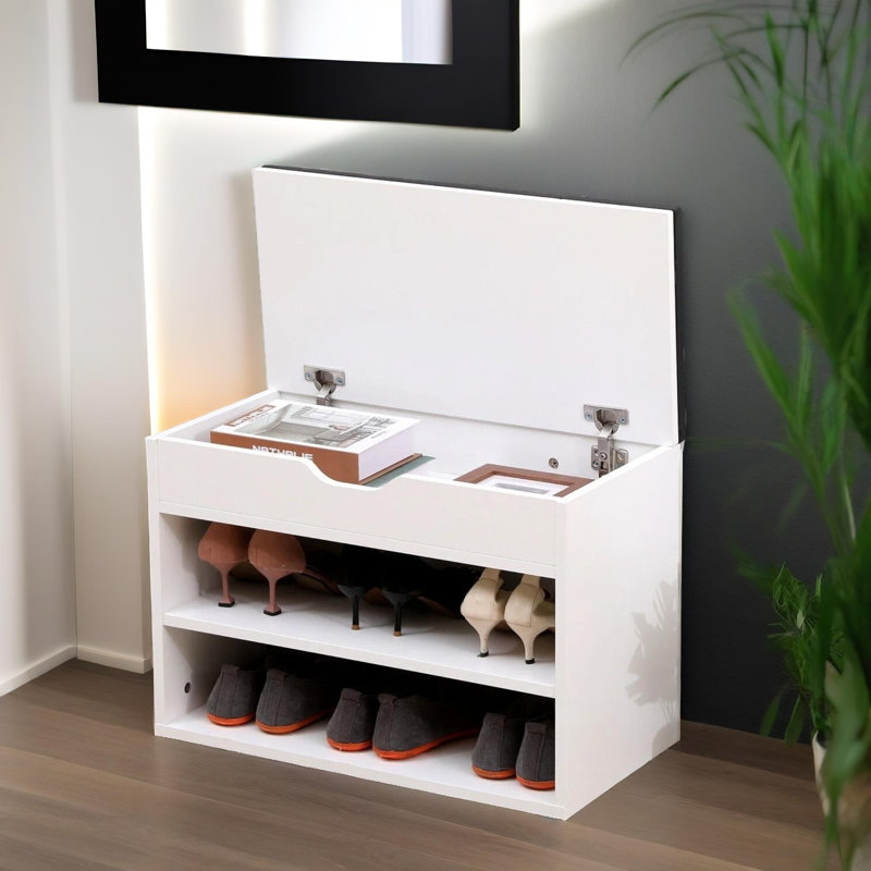 Entryway Shoe Storage Bench, Shoe Rack, Shoe Organiser, Hallway Furniture, White, H45 x W60 x D30cm